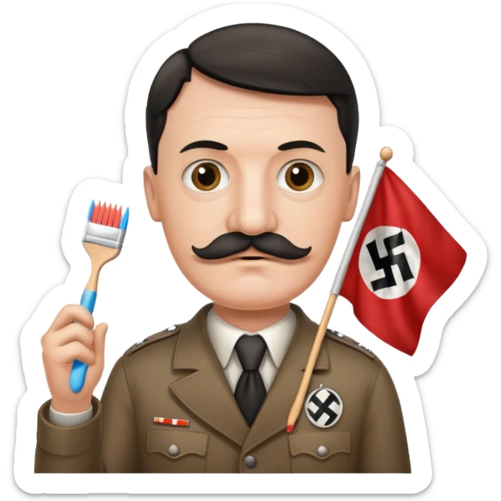 HITLER holding a nazi flag pls and pls turn his BEARD into a toothbrush mustache sticker