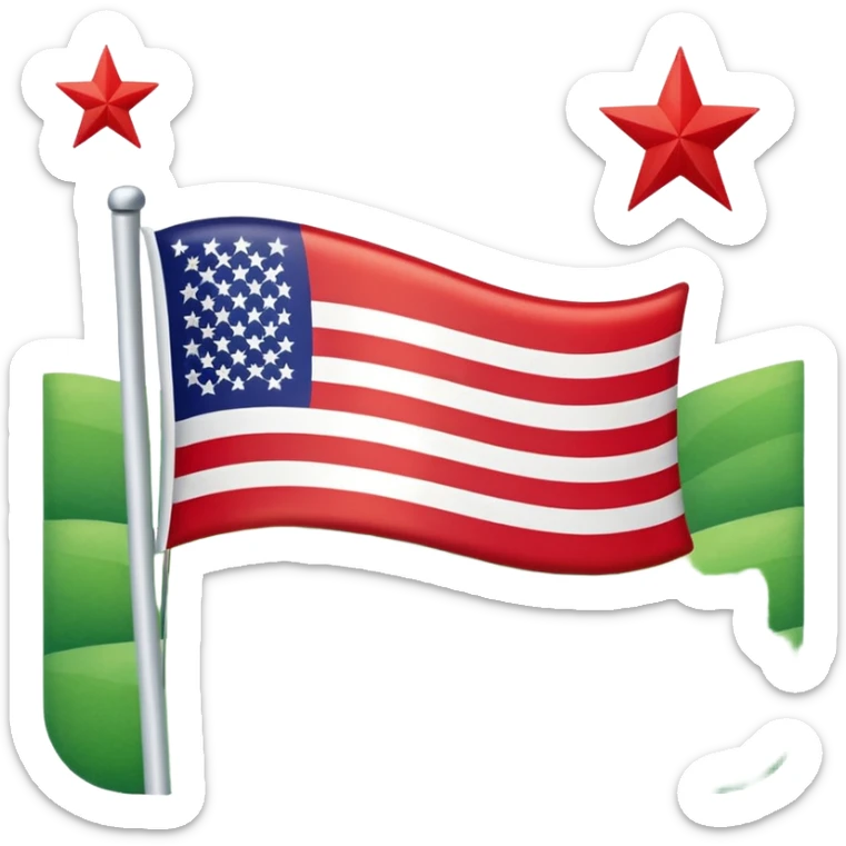 Lienzo Verde (Izquierda): En el extremo izquierdo (pegado al asta) hay un campo de color verde. ​Las Franjas (Derecha): El resto de la bandera se divide en tres franjas horizontales de igual tamaño: roja la superior, blanca la de en medio y roja la inferior. Y cinco estrellas blancas sticker