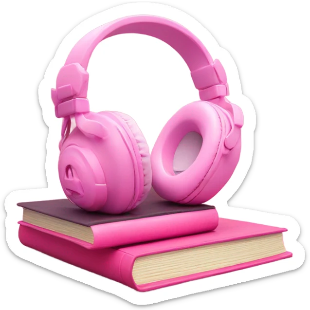 pink head phones on top of pink book and pink bow sticker