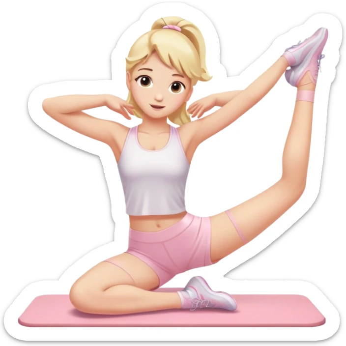 angelic blonde girl stretching in light pink gym  sticker