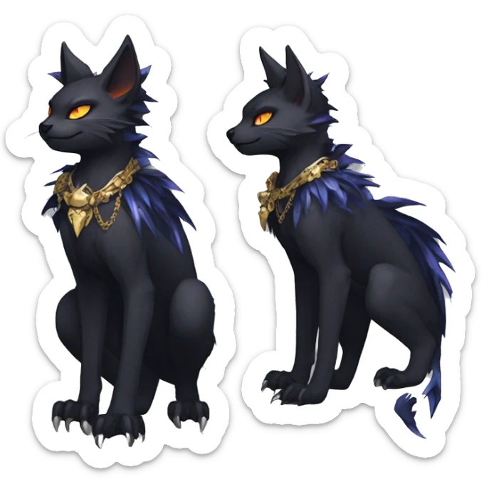 cool edgy evil pretty anthro godly legendary powerful colorful black shiny fantasy elegant nargacuga-bat-feline-Fakemon wearing a collar, techwear punk style, beautiful mane, full body sticker