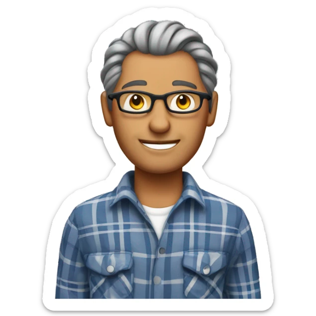 Unattractive Tanned man, mid 50s with long gray braids with glasses and plaid shirt sticker