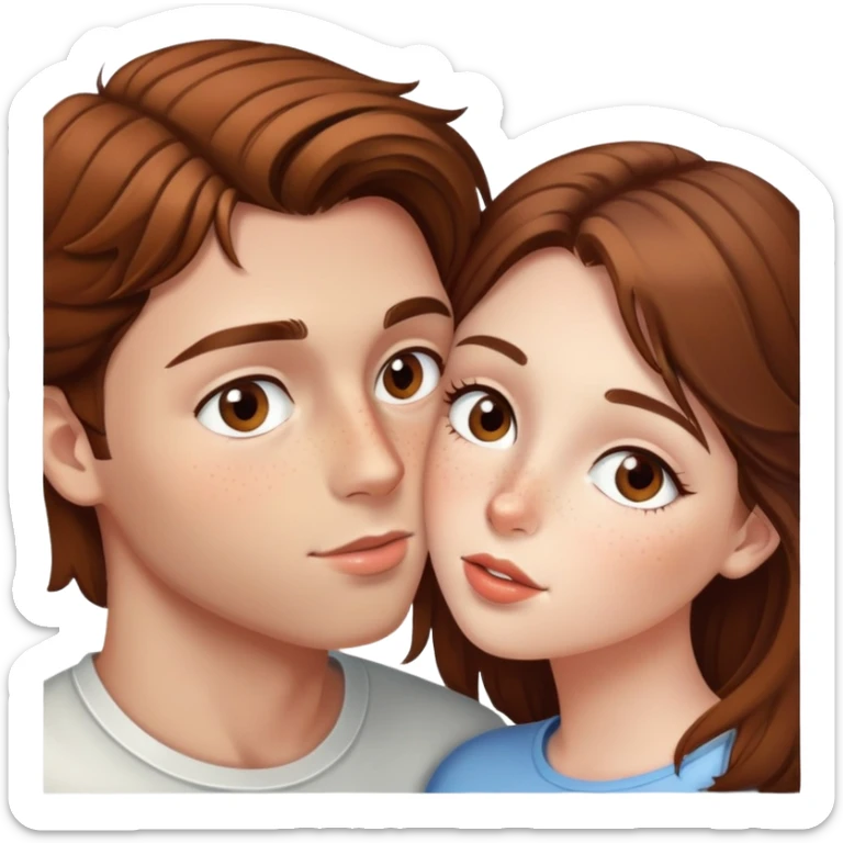 Girl with brown hair, kisses her boyfriend with hazel eyes and freckles  sticker