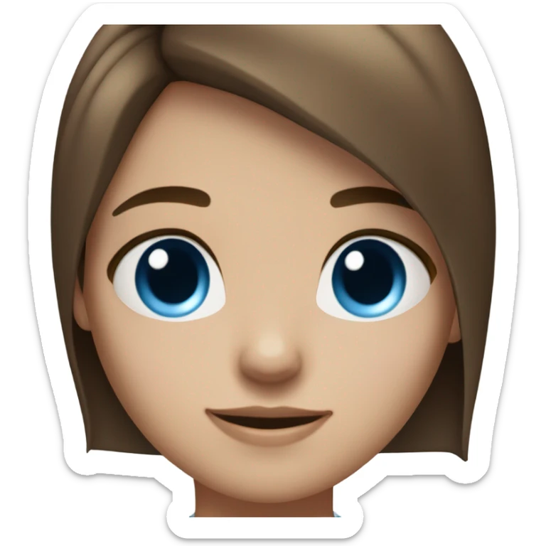 A girl with hair a bit below the shoulders, brown hair not very dark but not light, straight or wavy hair, blue eyes, freckles  sticker