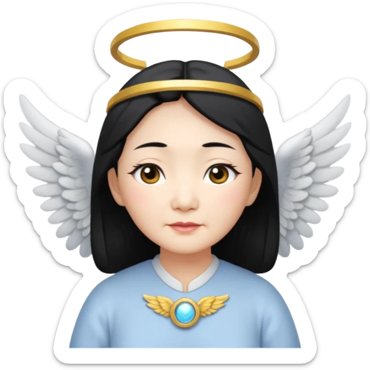 Angel Old Lady with wings black hair asian  smaller eyes w hLo sticker