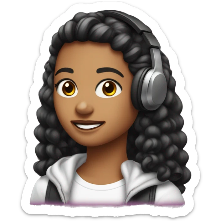 Emojis para chicas y chicos gamer color de cabello negro con auriculares tono de piel blanca para tiktok sticker