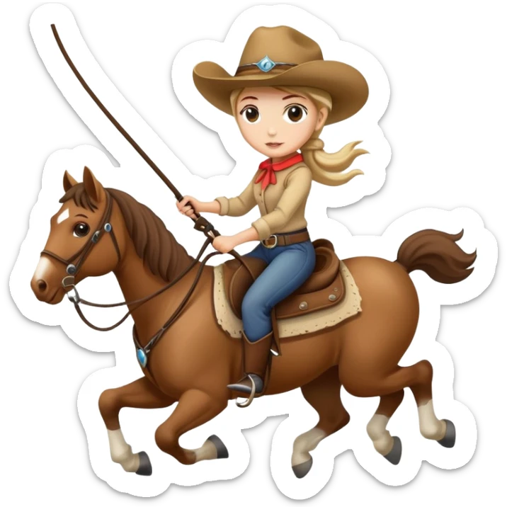 girl wearing cowboy hat riding a horse holding a whip sticker