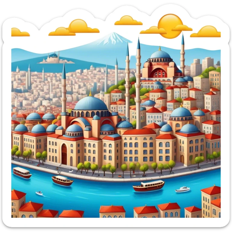 Cinematic Realistic Istanbul Pop Culture Emoji, depicted with a vibrant portrayal of the bustling cityscape rendered with lively textures and energetic, urban lighting. sticker