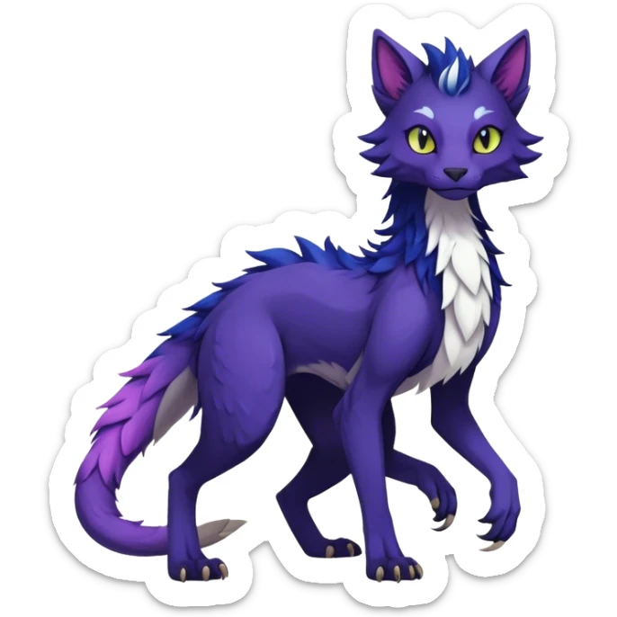 Kawaii dark colorful edgy fantasy ethereal feline-vernid-sergal-fursona animal creature with a tufted tail full body sticker