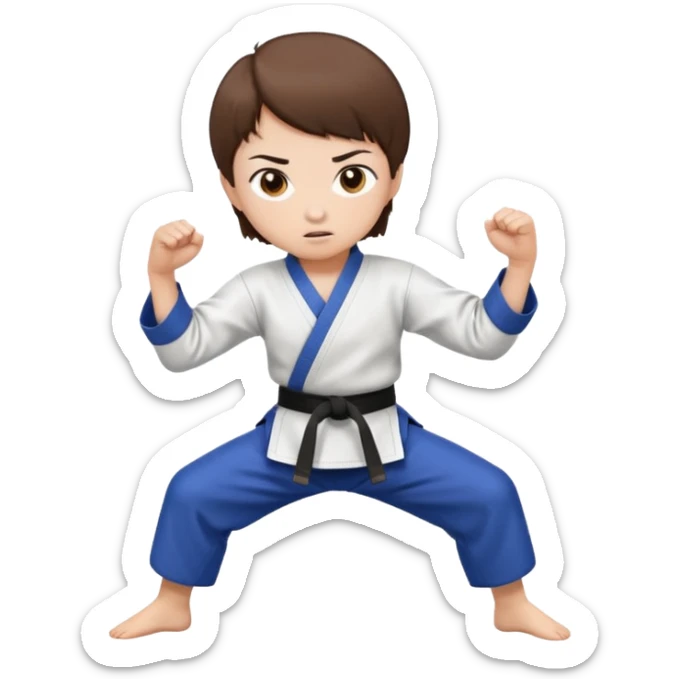 white skin adolescent with short brown hair and brown eyes practicing martial arts sticker