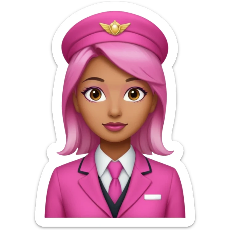 Flight attendant with pink outfit tan skin ombré hair pretty makeup sticker