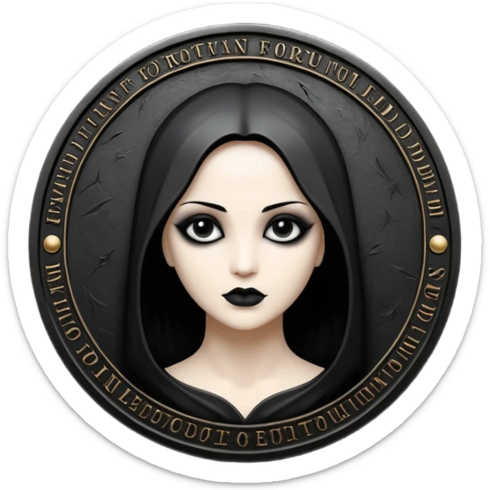 Emoji style, luxury gothic coin made of blackened metal, “FORTUNA” engraved in refined fashion typography, heavy form, subtle worn metal texture, avant-garde editorial aesthetic, no glow, no neon, flat emoji design, centered, transparent background sticker