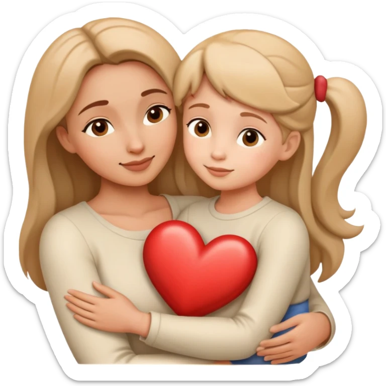 Mother and child in a loving embrace, heart symbol sticker