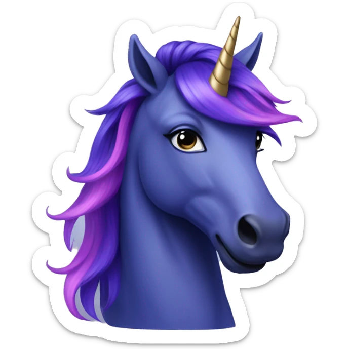 Purple unicorn with navy blue hair and purple and pink streaks sticker