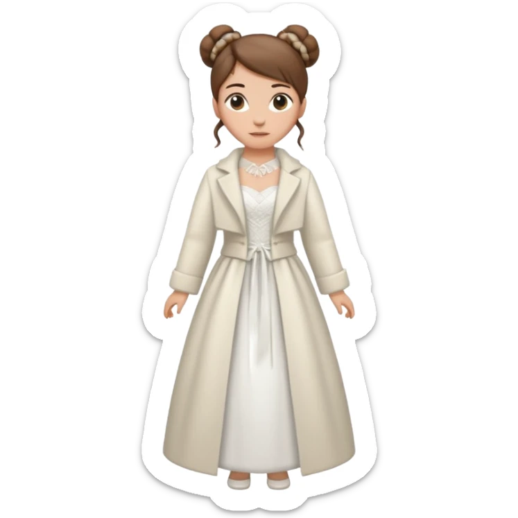 chica blanca, pelo castaño, pelo recogido con mondongos, vestido novia , con abrigo ,cuerpo entero sticker