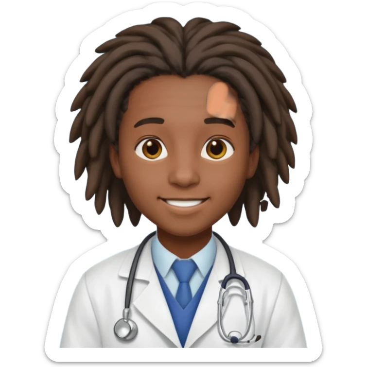 make me a black darkskin doctor with mid head lenghtdreads, he is a teen, no face hair, make him happy sticker