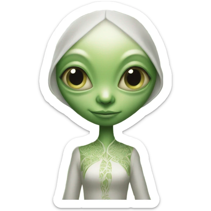 Photo realistic, alien female green,  on white china dragon infinite story sticker