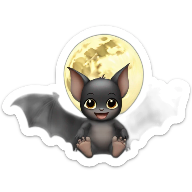 black happy baby bat wings sitting in front of moon holding feet sticker