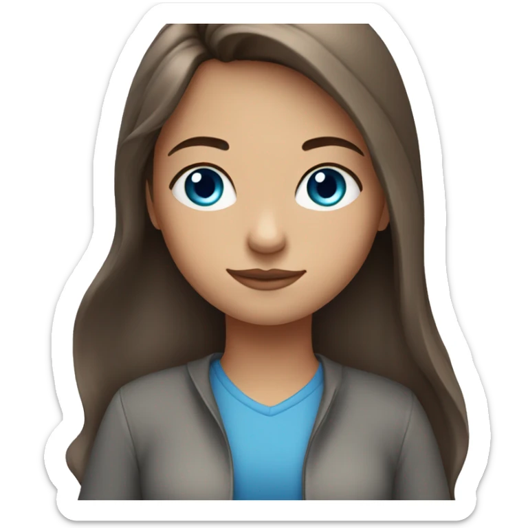 Girl with brown hair with a grey streak on the right side and blue eyes sticker