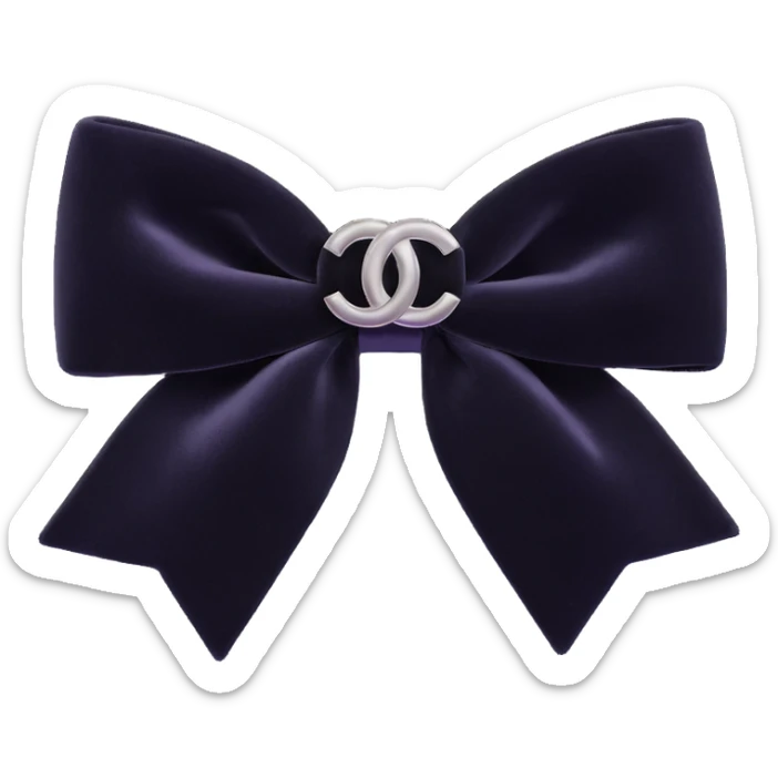 elegant black velvet bow with pearls and silver Chanel logo, glossy, black and white, 3D emoji style sticker