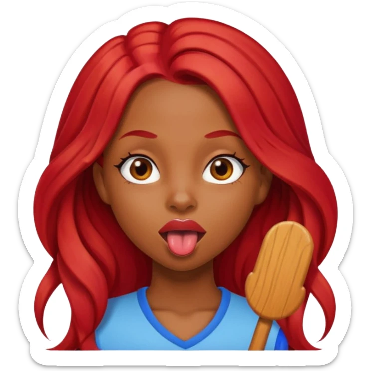Black Girl sticking out tongue long red hair brown eyes  pretty lips  sticker