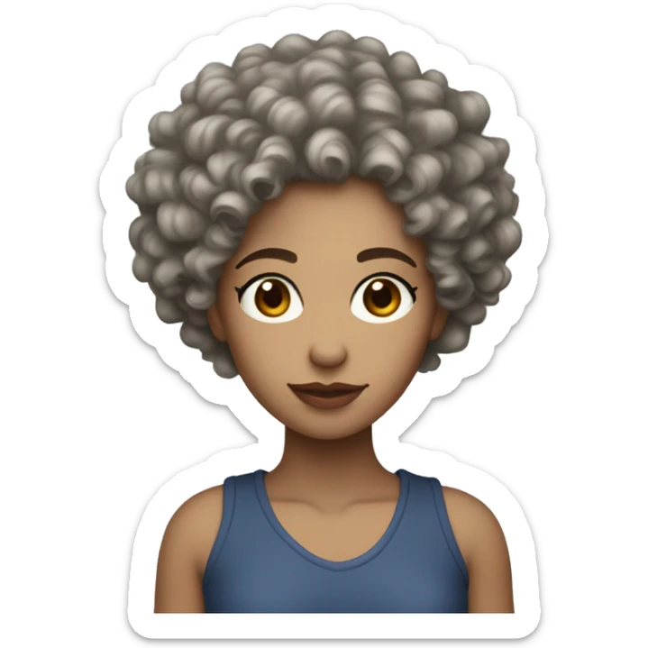 Short blue curly hair light skin toned girl with light brown eyes sticker