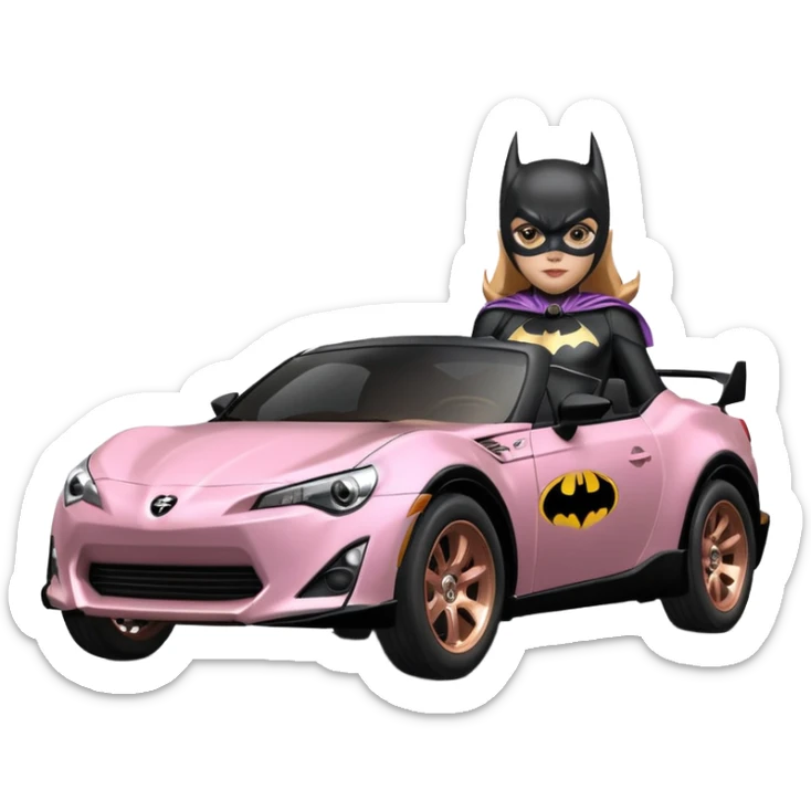 Relaxed adult 60’s Batgirl’s full reality crime fighting themed Satin black and rose gold painted Scion FR-S pursuit vehicle hot rod off road capable  sticker