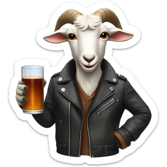 Goat wearing a leather jacket and sipping a glass of bourbon sticker