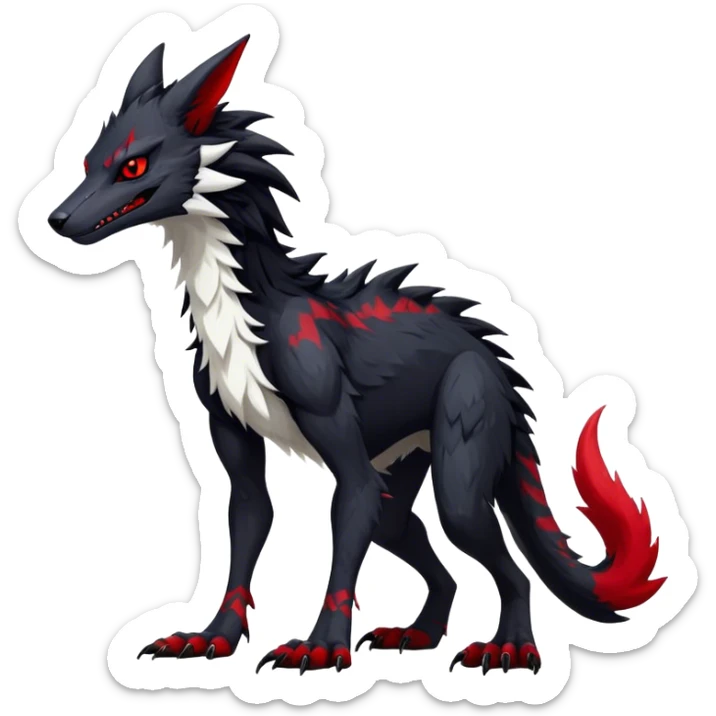Cool Edgy Vernid-Sergal, Feral, Four Legs, Black fur, red markings, Full body, LiLaiRa sticker