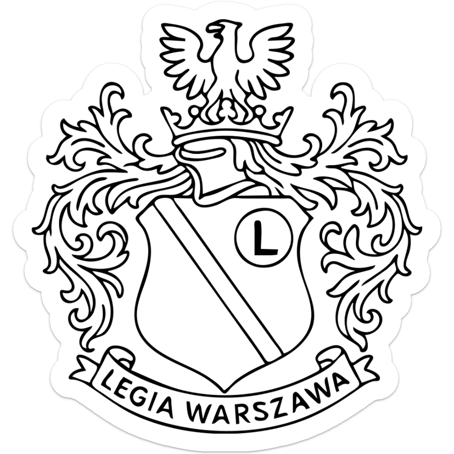 Herb Legii Warszawa with a clear letter L in the center, classic style, maintain transparent background, detailed and precise lines. sticker