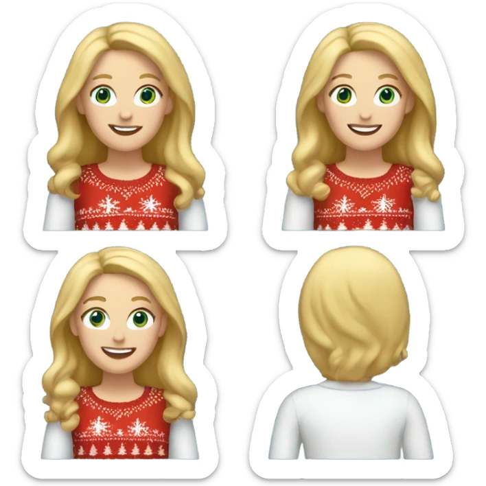 Happy white woman with blonde hair and christmas jumper and with blue jeans pants sticker