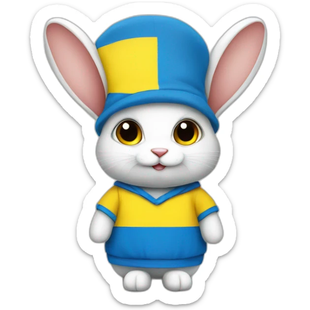 the rabbit is dressed in a costume in the color of the Ukrainian flag sticker