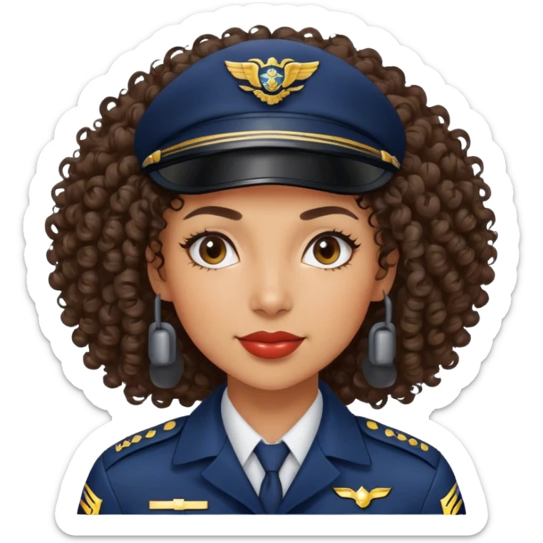 pilote d'avion femme métisse avec les cheveux bouclés sticker