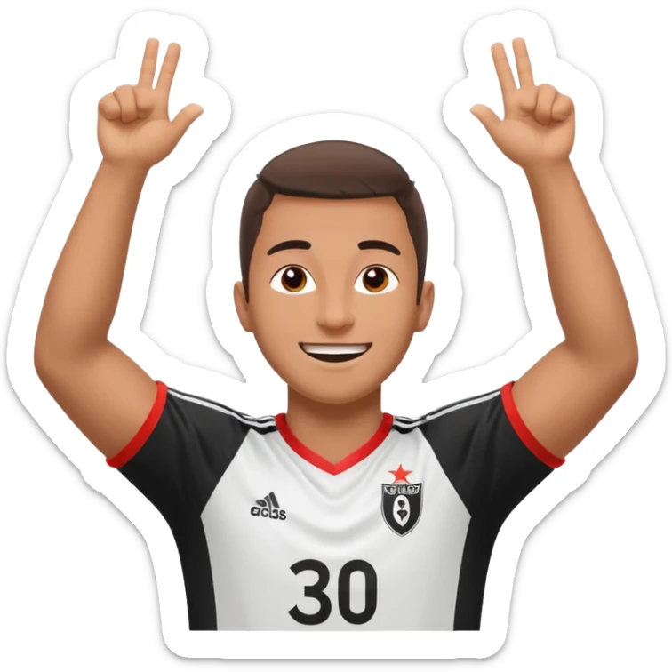 happy football player whose playing in Beşiktaş emoji celebrating goal, arms up, energetic expression, cartoon style, vibrant colors, transparent background, 1:1 sticker
