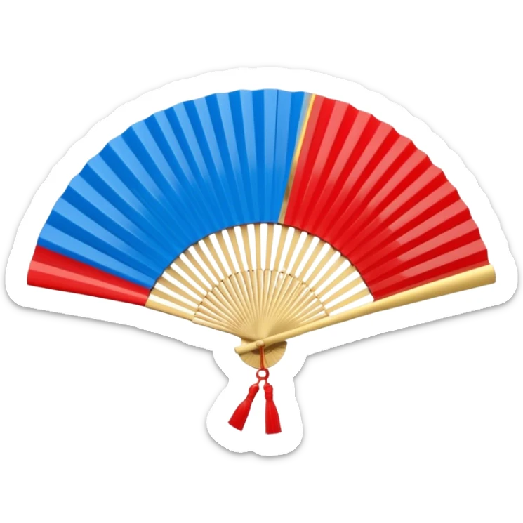 3d emoji of a japanese hand fan in glossy circuit design sticker