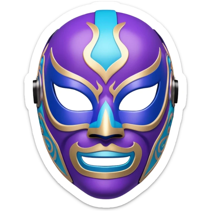 A luchador wrestling mask in purple and blue colors with intricate design sticker