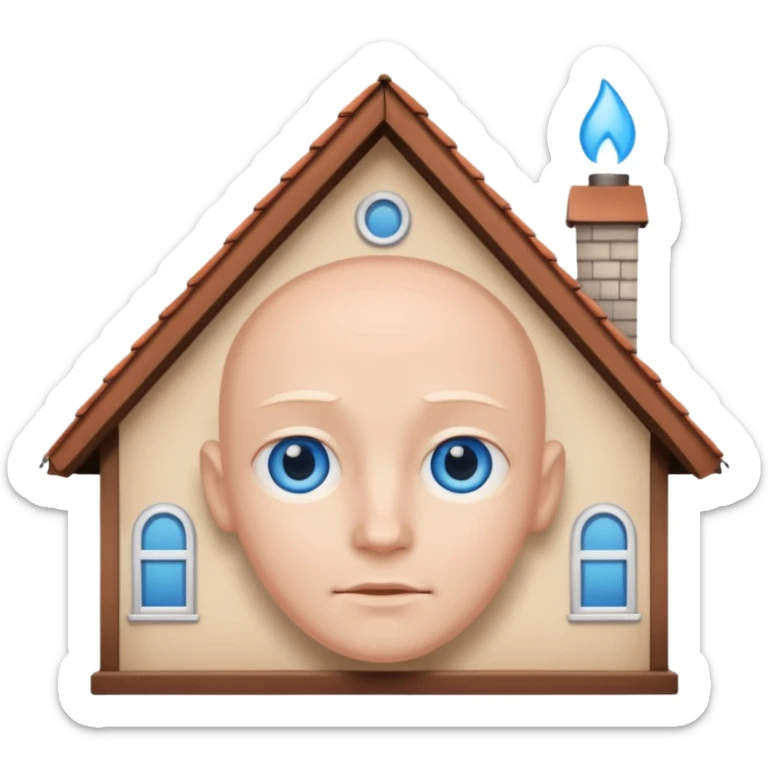 head in the shape of a house, cartoon roof sticker