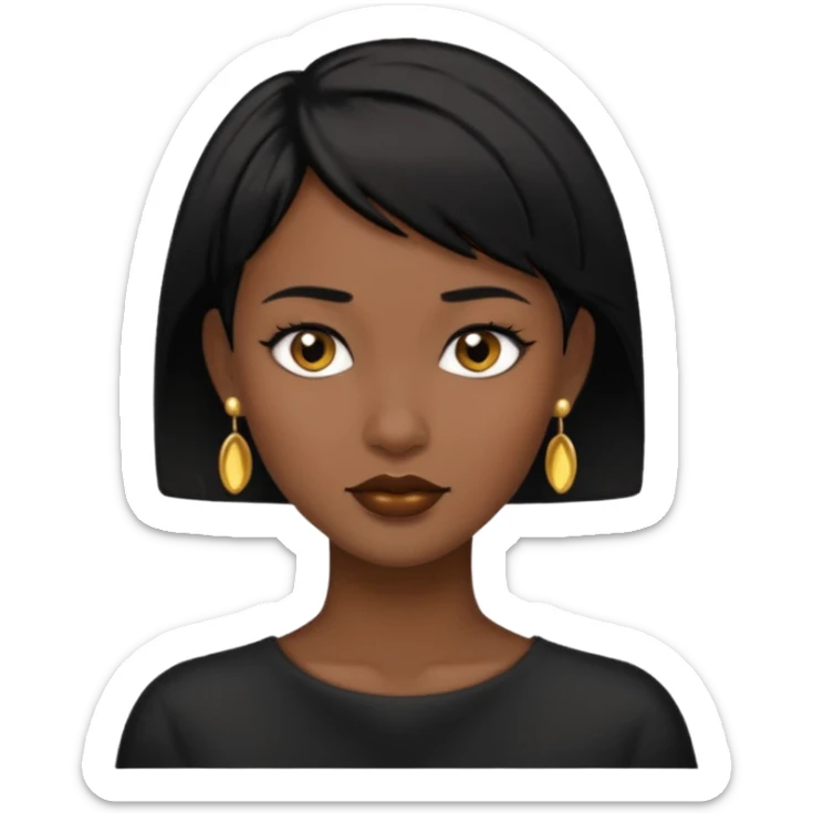 woman with black short hair and gold earring and black skin sticker