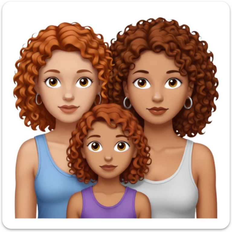 Create a family. A young hot mom. She is an alt girly with dark curly hair, an eyebrow piercing, and a nose ring. Her two teenage kids are gay girlies. One has shoulder length auburn hair and has an eyebrow ring. The other has short bleached curly hair, bleached eyebrows and a lip ring  sticker