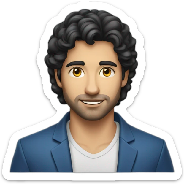 30 years old, man, caucasian, black hair, blue eyes, blazer, t-shirt, handsome sticker