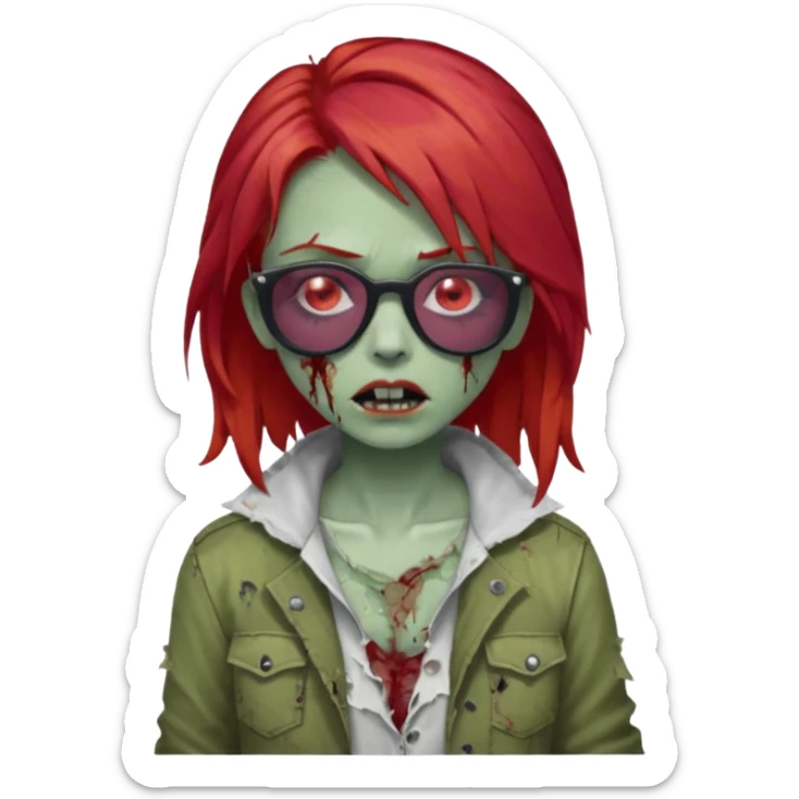 Zombie girl with red hair and sun glasses sticker