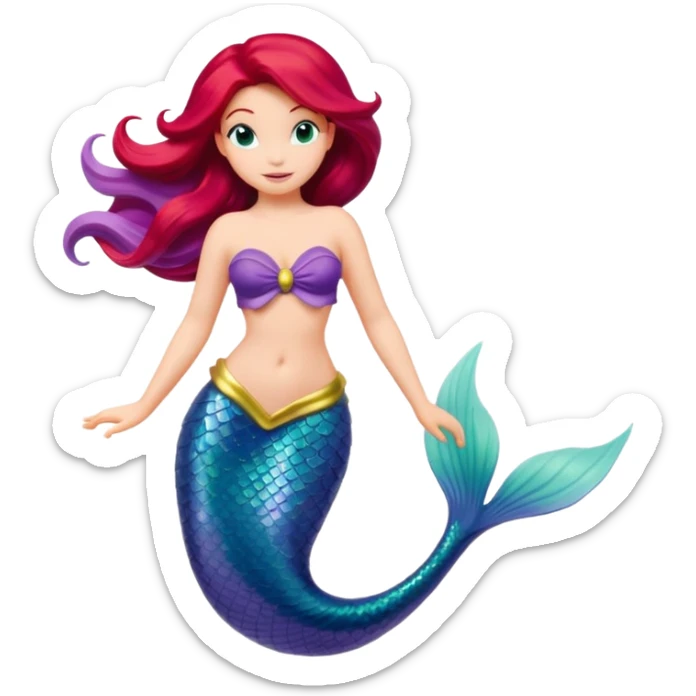 Isolated, detailed illustration of the most incredibly stunningly beautiful and vibrant Disney mermaid Ariel 
figurine imaginable, toy style. sticker