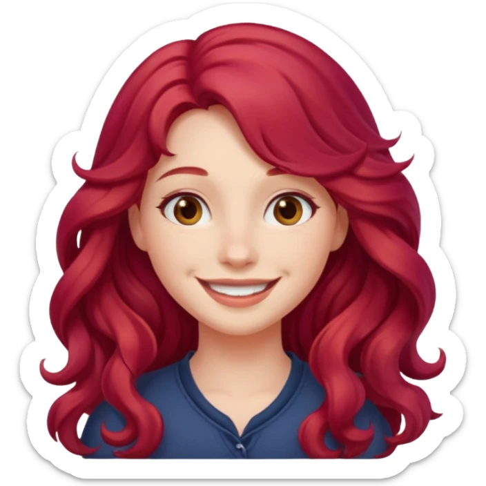Girl with Red Hair – long wavy crimson hair, smiling face.









































 sticker