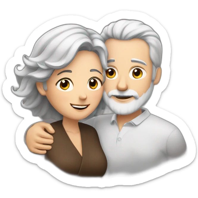 Man with gray hair and white beard hugs woman with dark brown hair sticker