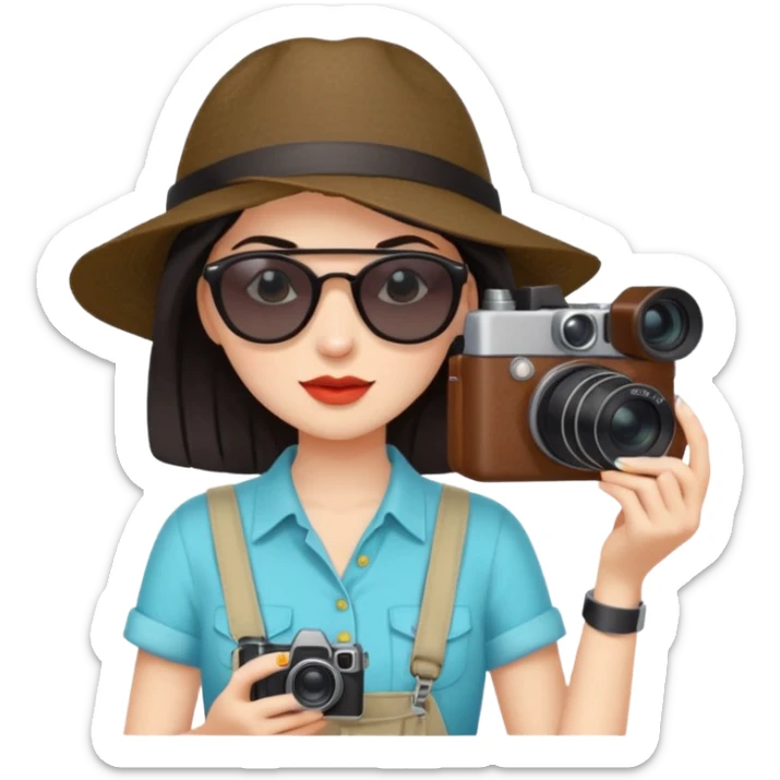 dark haired woman fotographer with summer clothes and sun glasses sticker