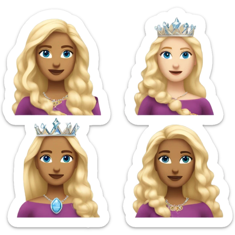 A queen with blonde hair, blue eyes, a crown, and sleek, smooth hair  sticker