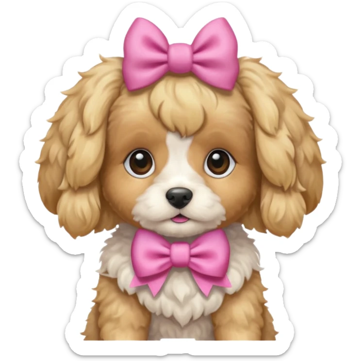 Blonde hair cavapoo puppy with pink bows on ears sticker