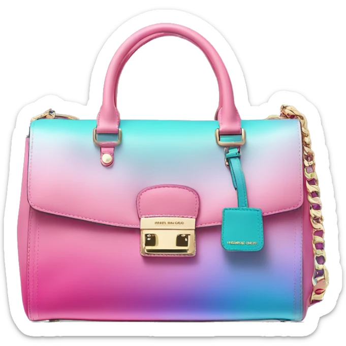 Realistic isolated bubblegum pink ,teal,and light purple ombre Michael Kors satchel purse.  sticker