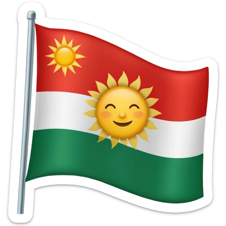 3 şeritli bir bayrak en üst şeriti kırmızı ortadaki şerit beyaz en alttaki şerit yeşil olcak şekilde ama ortadaki beyaz alanın ortasına güneş çiz sticker