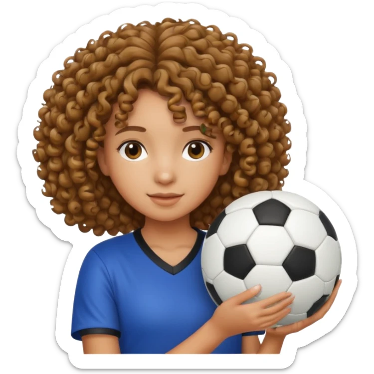 Chica con cabello rizado y con una pelota de futbol en las manos sticker